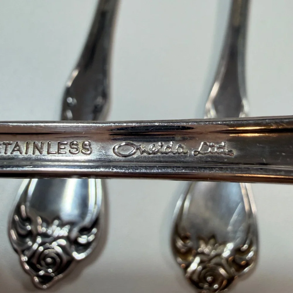 Oneida 1881 Rogers Baroque Rose Stainless Serving Set 4pc Fork Spoon Ladle Vtg